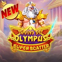 Game cover image of slot game God of Olympus Super Scatter featuring a Greek god figure with gold helmet and lightning